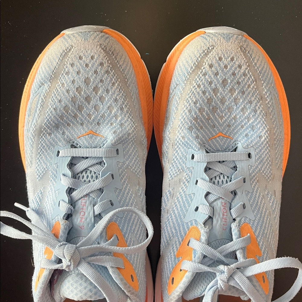 Hoka Women’s Clifton 9 Running Shoes - Light Blue, Orange & Pink Accents - Picture 6 of 12